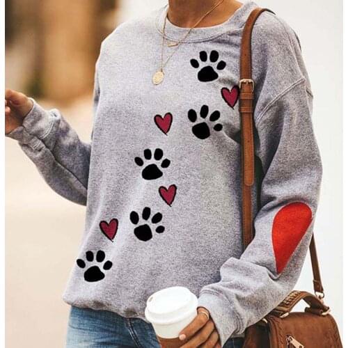 Women Streetwear Sweatshirt Casual Fashion Women Autumn Dog Paw Love Print Sweatshirt Long Sleeve Blouse Pullover Sportswear Top