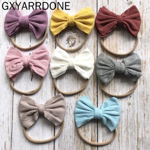 2021 Baby Girls Nylon Bow Knot Headbands Headwraps Headdress Newborn Ribbed Bow Elastic Hairbands Child Turban Accessories