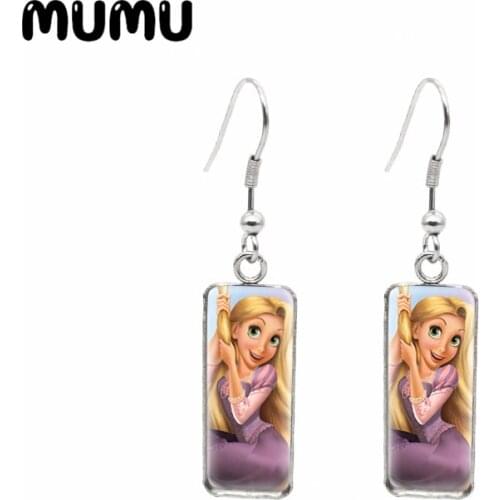 2021 New Rapunzel Tangled Rectangular Earring Princess Fish Hook Earrings Art Glass Dome Jewelry Gifts Girl