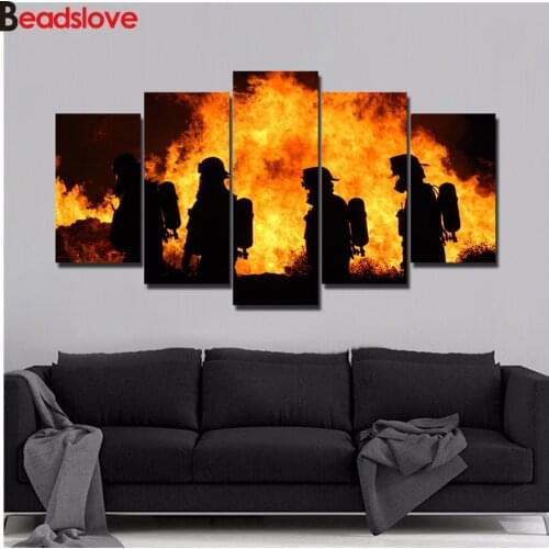 Brave Hero Fireman Square Round Drill Mosaic Diamond Painting Cross Stitch DIY 5D Full Embroidery 5pcs wall art