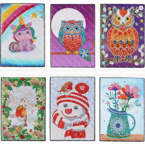TAKEWEALTH A5 Diamond Painting Notebook DIY Owl Special Shaped Diamond Creative Diary Book Notepad Kids Craft Christmas Gift