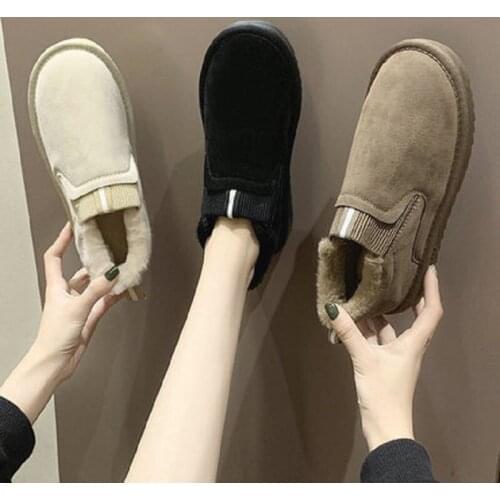 Winter Cotton Shoes, Thick-Soled Snow Boots, Flat-Bottomed Short Tube, Warm Plush Womens Boots, Large Size 35-40