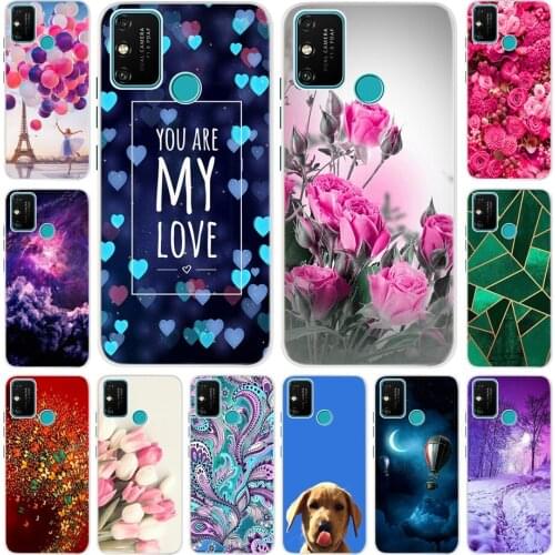 For Huawei Honor 9A Case 6.3" Flower Printed Phone Case Soft Silicone Back Cover For Honor 9A MOA-LX9N Covers Clear TPU Fundas