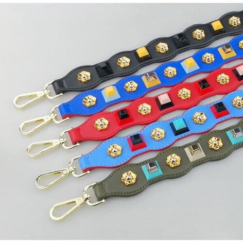 Colorful Rivet Leather Bag Strap For Women Shoulder Bag Accessories Belts Famous Brand Strap Replacement Strap