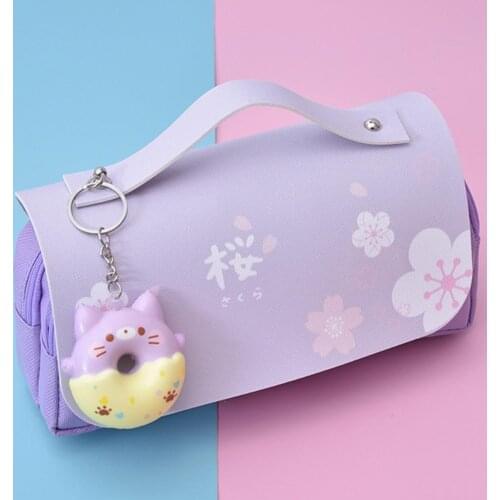 Large Capacity Double Layers Pencil Case with Cartoon Pendant Oxford Cloth Pencils Pouch Stationery for Students Supplies