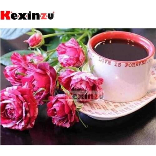 Kexinzu 5D DIY Full Square/Round Drill Diamond Painting Kit "Coffee rose" Embroidery Mosaic Cross Stitch Stickers Decor Gift Xf0