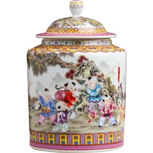 Jingdezhen Enamel Tea Caddy Tea Canister Tea Pot White Tea Jar Ceramic Straight Tube Small Pot Handmade Tea Pot With Lid