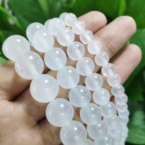 Natural Jades Stone Beads White Chalcedony Round Beads for DIY Bracelet Jewelry Making 15" Strand 2/3/4/6/8/10/12mm