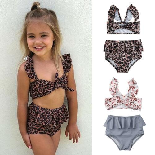 Summer Baby Toddler Girls 2 Pieces Swimsuit Kids Bowknot Sleeveless Bikini Tops+Ruffles Bottoms Beach Swimwear Sets for 12M-5T