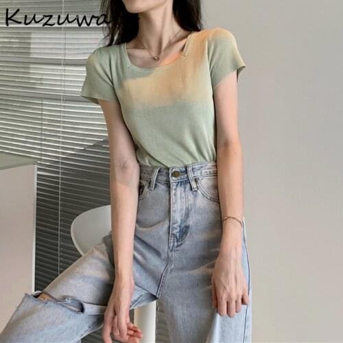 Kuzuwata O Nekc Pullover Short Sleeve T Shirt Women Summer 2021 New Multicolor Tees All Match Casual Ladies Top Feminino