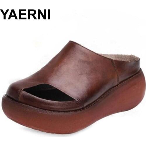 YAERNI 2019 Summer womens sandals on the platform Slippers New summer elegant fashion sandals from cowhide leather for women