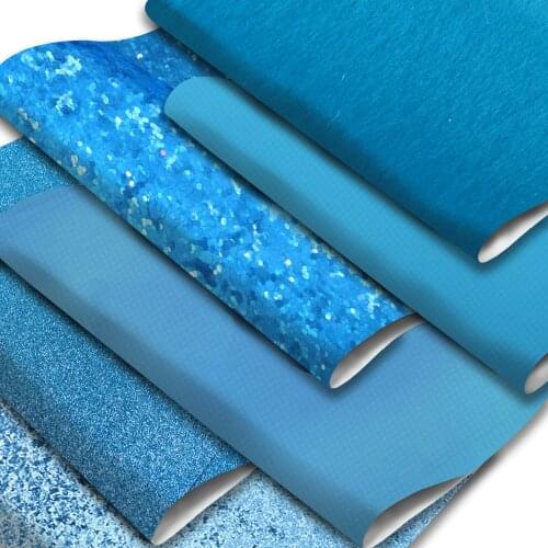 Blue Color Series Faux Leather Sheets Solid Color Synthetic Leather Fabric Shimmery Glossy Glitter Sewing Materials for Crafts