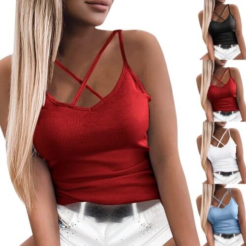 Sexy Deep V-neck Tank Tops Women Cross Casual Hot Sale Sleeveless Shirts Button Down Camis Tank Tops Debardeur Femme Summer