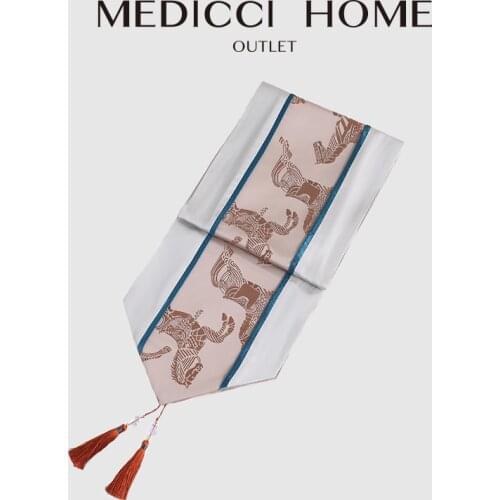 Medicci Home Silky Oriental Table Runners New Chinese Style Horses Jacquard Decorative Tablecloth Luxury Modern Dining Room Deco