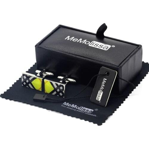 MeMolissa Display Box Stylish Yellow Sticker Cuff links Long-sleeved Mens Shirt Cccessories Cufflinks Free Tag & Wipe Cloth