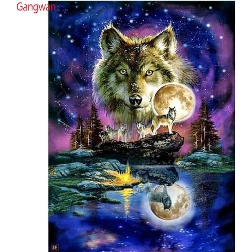 DIY Diamond Painting Wolf moon Scenery Full Drill Rhinestone cross stitch kits diamant mosaic embroidery sale decor love gift