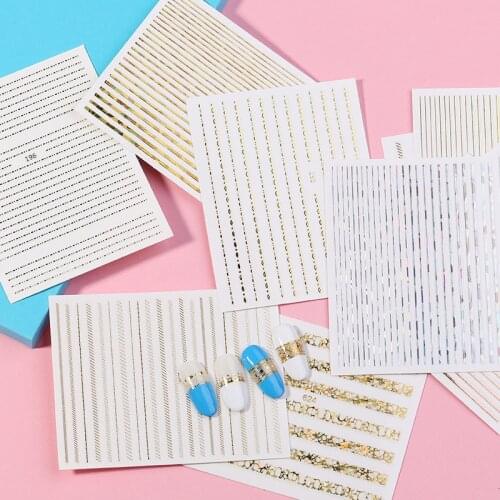Nail Stickers Gold Silver Laser Straight Curved Bendable Liners 3D Stripe Tape Geometric DIY Design Nail Art Decoration Tools