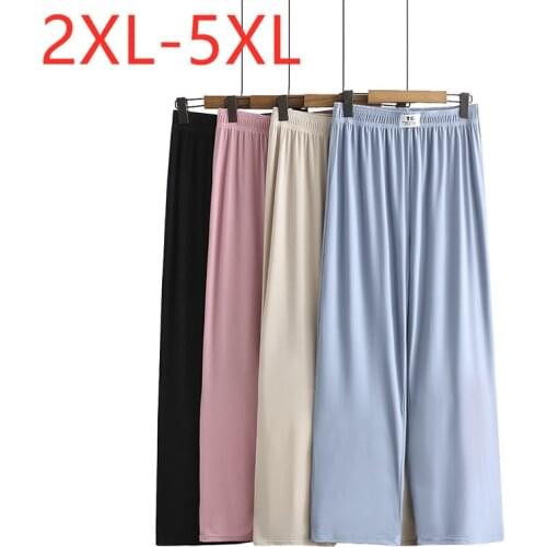 New 2021 Ladies Summer Plus Size Long Pants For Women Loose Casual Wide Leg Blue Black Trousers 2XL 3XL 4XL 5XL