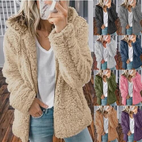 New Fashion Autumn Winter Women Wool & Blends Soft Long Sleeve Hooded Zipper Jacket Coat