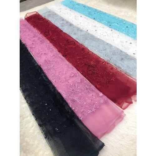 New Style Beads Sequin Mesh Tulle Embroidery African Lace Fabric 2021 High Quality Lace Water Soluble Fashion Lace Fabric