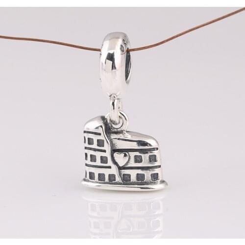 Authentic S925 Dangle Charm Rome Colosseum Pendant Bead fit Lady Bracelet Bangle Girl Birthday Gift DIY Jewelry