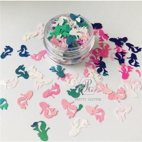 PrettyG 1 Box Colorful Mixes Mermaid Shape Pearl Iridescent Glitter Nails Art Decoration Body Glitter Tattoo Makeup Accessories