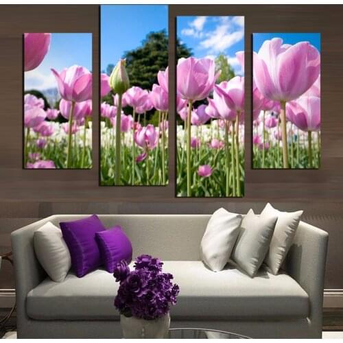 Promotion 4 Pcs Hot sales flower canvas painting beautiful decorative wall art modern abstract image unframed