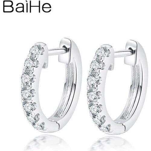 BAIHE Solid 18K White Gold 0.38ct H/SI Round cut Natural Diamond Wedding Trendy Fine Jewelry Earrings Women сережки 2020 новинка