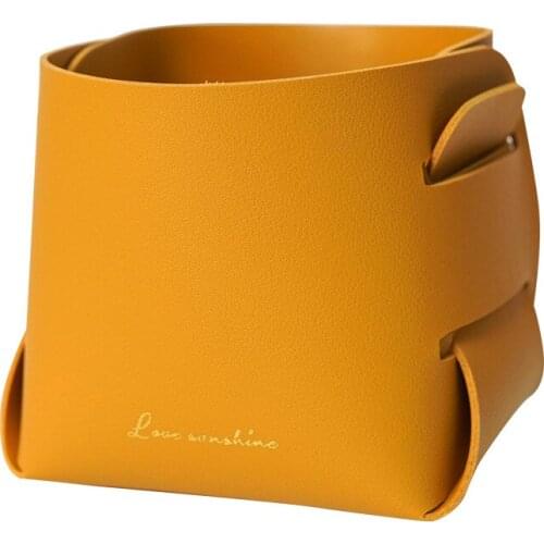 Nordic PU Storage Basket Foldable Sundries Case Faux Leather Barrel Cosmetics Organizer Tray Jewelry Organizer Home Desk Decor