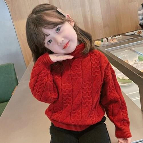 Girls Sweater Babys Coat Outwear 2021 High Neck Thicken Warm Winter Autumn Knitting Scoop Pullover Christmas Gift Childrens Cl
