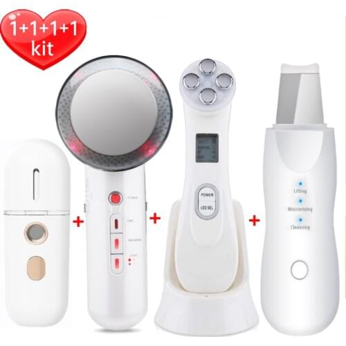 Face Ultrasonic Skin Scrubber EMS LED Light Facial Skin Care Beauty Device Cavitation Body Slimming Massager Nano Sprayer
