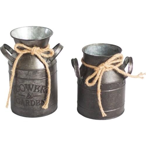 Retro Metal Flowerpot Vintage Iron Planter Bucket Succulent Pot Flower Vase Home Ornaments Desktop Decoration Photo Prop
