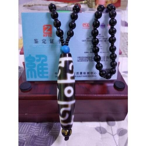 Vintage Tibet Dzi 3 Eyes Bead Pendant Amulet weathering Chalcedony Necklace exorcise talisman