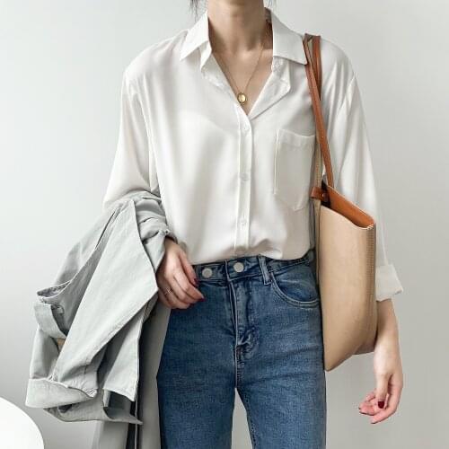 2021 Spring Women Blouse OL Style Lapel Long Sleeve Women Blouses Office Commuting Fashion Elegant Loose White Women Shirt Top