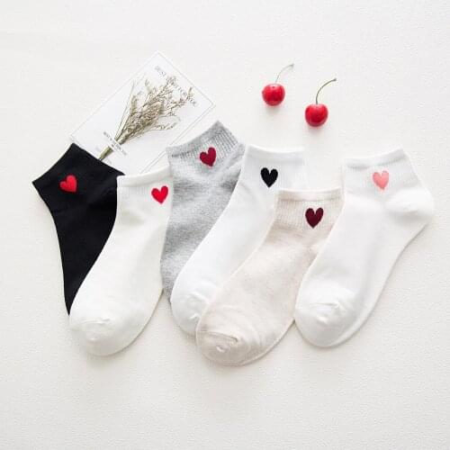 Women Cotton Print Socks Short Socks Red Heart Soft Breathable Comfortable Simple Fashion Wild Solid Color Ankle Socks Summer