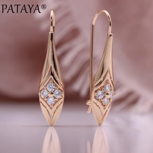PATAYA New Trend Flower Long Hollow Earrings Vintage Natural Zircon Women Creative Fashion Jewelry 585 Rose Gold Drop Earrings