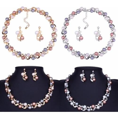 Imitation Pearl Jewelry Set Simulated Pearl Double Layer Women Earrings Necklace Bracelet Sets For Wedding