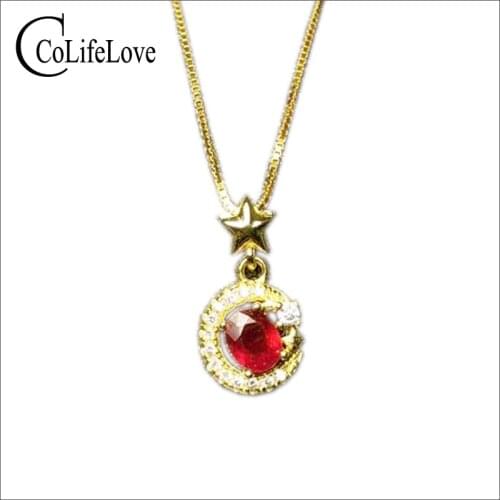 Fashion ruby necklace for party 4 mm * 5 mm natural blood red ruby silver pendant solid 925 silver ruby jewelry gift for girl