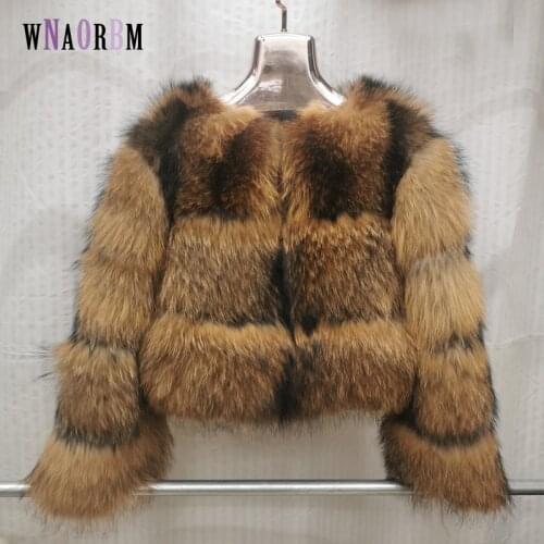 New Real Raccoon Coat Detachable sleeves in two styles Fox Fur Coat Natural Winter Women Round Neck Warm Thick Real Fur Coat