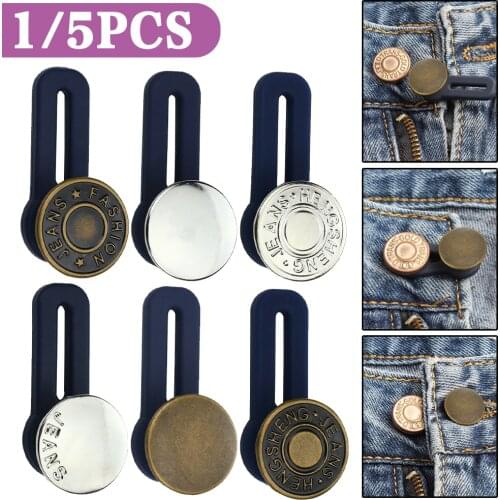 1/5 Pcs Pants Magic Metal Button Extender Adjustable Retractable Jeans Button Waist Extenders Free Sewing Waistband Expander