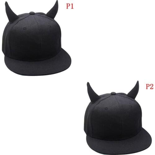 1PCS Men Women Black Cotton Punk Horn Baseball Cap Hip-hop Hat Snapback Cap With Horns Wholesale