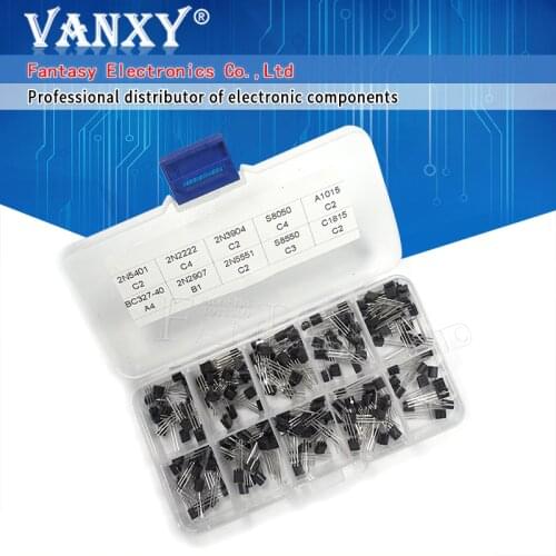 10value 200PCS BC337 BC327 2N2222 2N2907 2N3904 2N3906 S8050 S8550 A1015 C1815 Transistor Assortment Kit Transistors Box Pack
