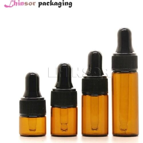100pcs/lot 1ml 2ml 3ml 5ml Amber Glass Bottle Perfume Doterra Essential Oil Bottles Jars Vials Bottle with Glass Eye Dropper