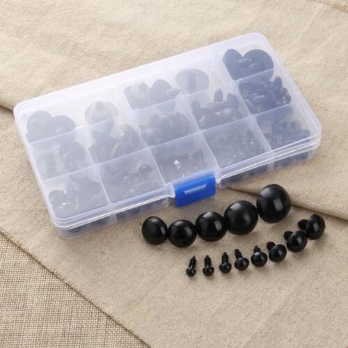 153Pcs/Box 6-22mm Black Plastic Safety Eyes for Teddy Bear Doll Puppet Soft Toy Plush Animals Eyes with Washers DIY Craft Making