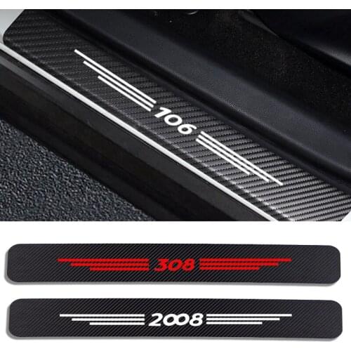 4PCS Car Door Sill Scuff Plate Decor Sticker For Peugeot 307 206 308 407 207 3008 208 508 2008 301 408 607 4008 5008 Accessories