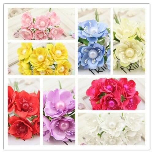 FREE SHIPPING 6pcs Wreath Material Scrapbooking artificial flower Silk Pearl Rose Petals Leaves Table Decoration Party Supplies