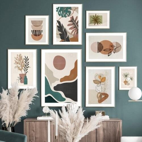 Abstract Wall Art Print Canvas Painting Tropical Plant Leaves Palm Flower Sunset Nordic Poster Decor Pictures for Living Room