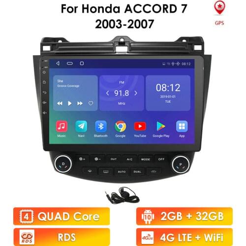 10.1 Inch 2 Din Android Car Radio for Honda Accord 7 2003 2004 2005 2006 2007 GPS Player Head Unit Steering Wheel Control Stereo