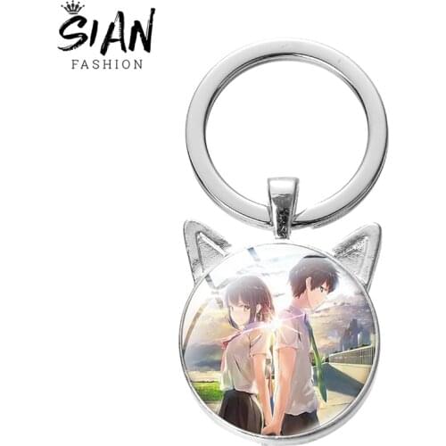 SIAN 2021 Your Name Anime Keychain Romantic Valentines Day Gift Keyring Fashion Metal Key Chain Ring Glass Keychains Accessories