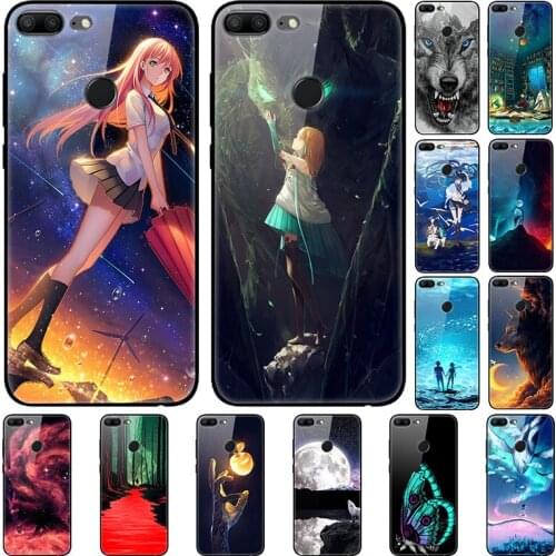 For Honor 9 Lite Glass Case Phone shell Back Cover With Black Silicone Bumper Series 3
